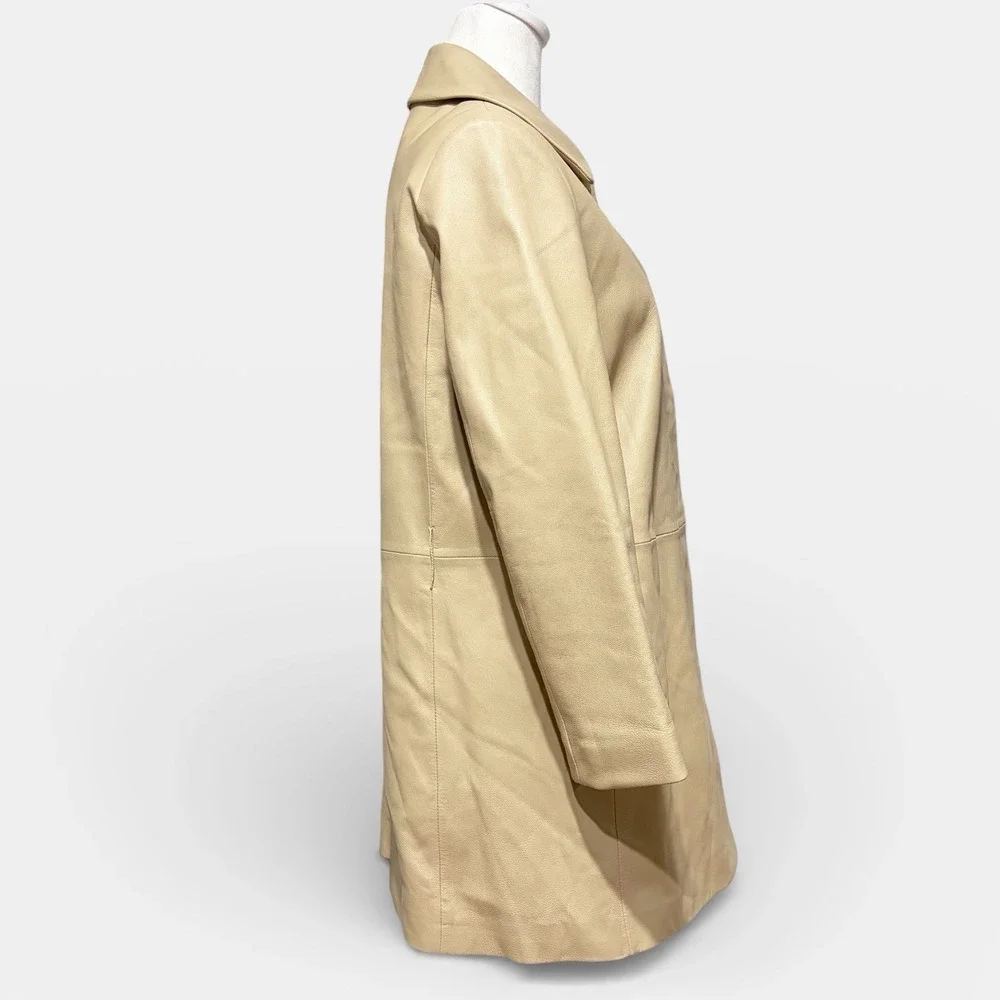 Vintage Ilda Park Choon Moo Leather Coat Cream Beige Mid Length‎ Small